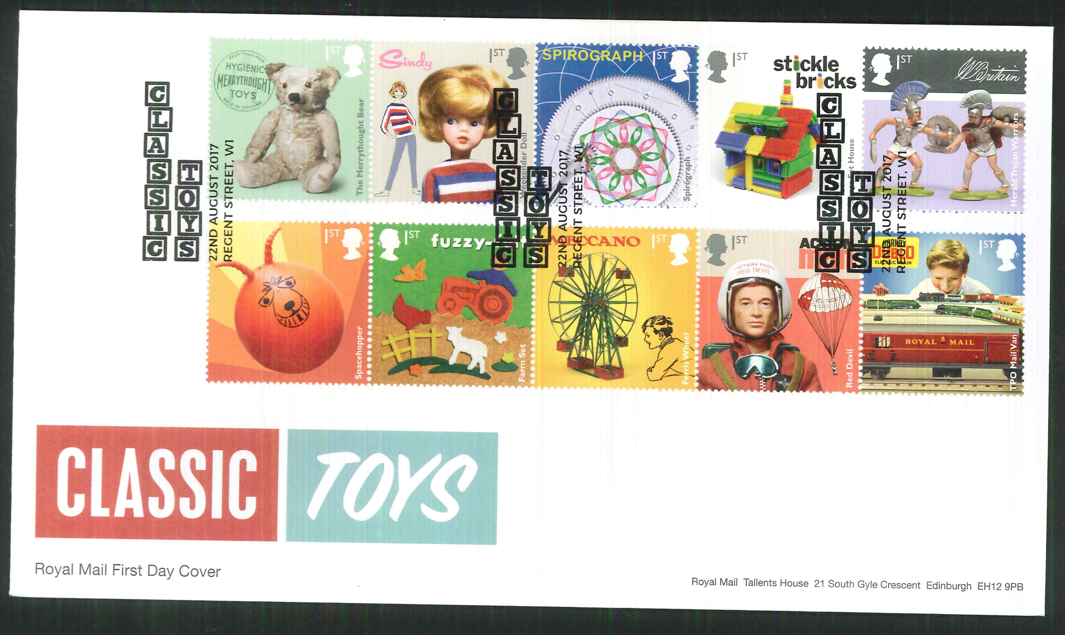 2017 - First Day Cover "Toys" - Classic Toys Regent St London W1 Postmark - Click Image to Close